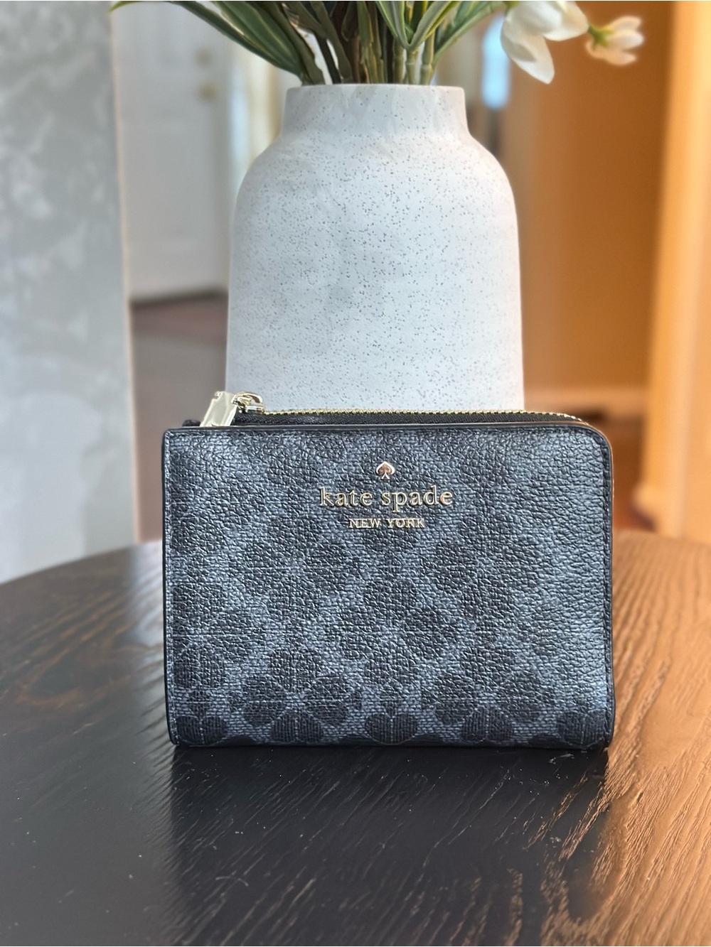 kate spade Black Floral-Print Zip Around Wallet